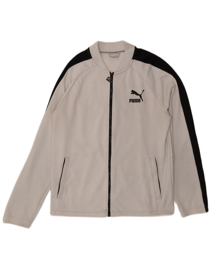 Puma Herren-Trainingsanzug mit grafischem Oberteil, groß, aus weißem Polyester