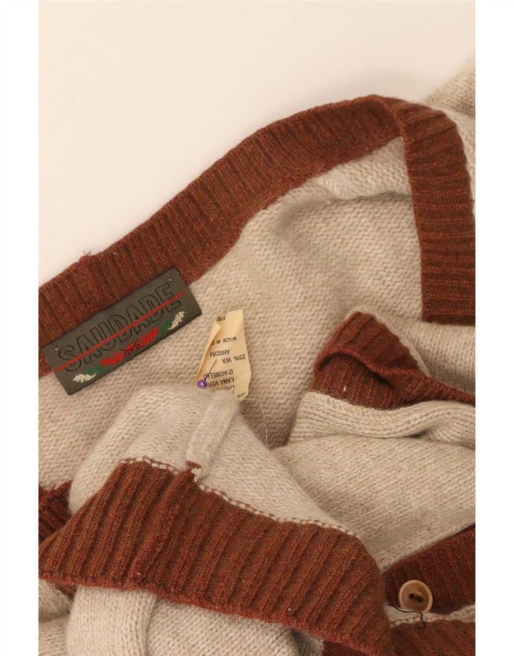 Vintage Herren Cardigan Pullover Small Beige Argyle/Diamond Wool