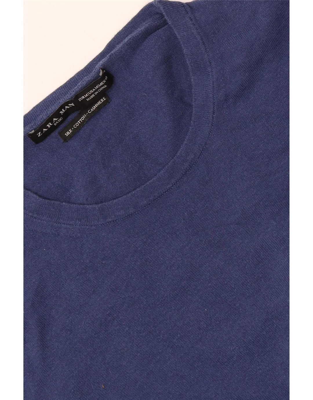 Zara Herren-Pullover mit Rundhalsausschnitt, mittlere marineblaue Seide