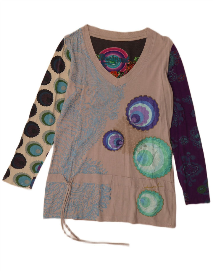 Desigual Damen Tunika-Oberteil mit abstraktem Muster UK 18 XL Beige Baumwolle