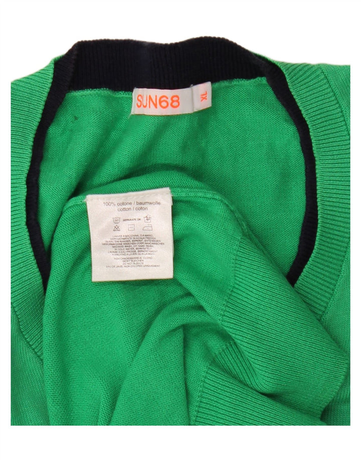 Sun68 Herren-Pullover mit V-Ausschnitt, XL, grüne Baumwolle
