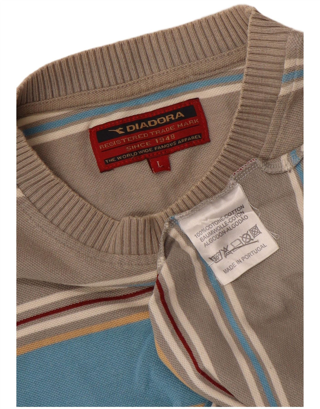 Diadora Herren-T-Shirt-Oberteil, groß, grau gestreift, Baumwolle