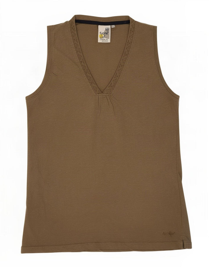 Weird Fish Damen Weste Top UK 14 Medium Khaki Baumwolle