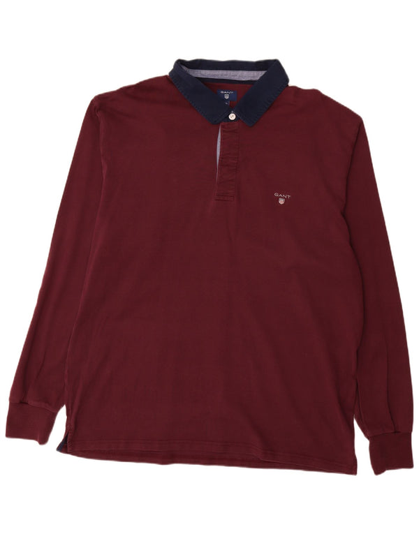 GANT Langarm-Rugby-Poloshirt für Herren, 4XL, Burgunderrot, Colourblock-Baumwolle