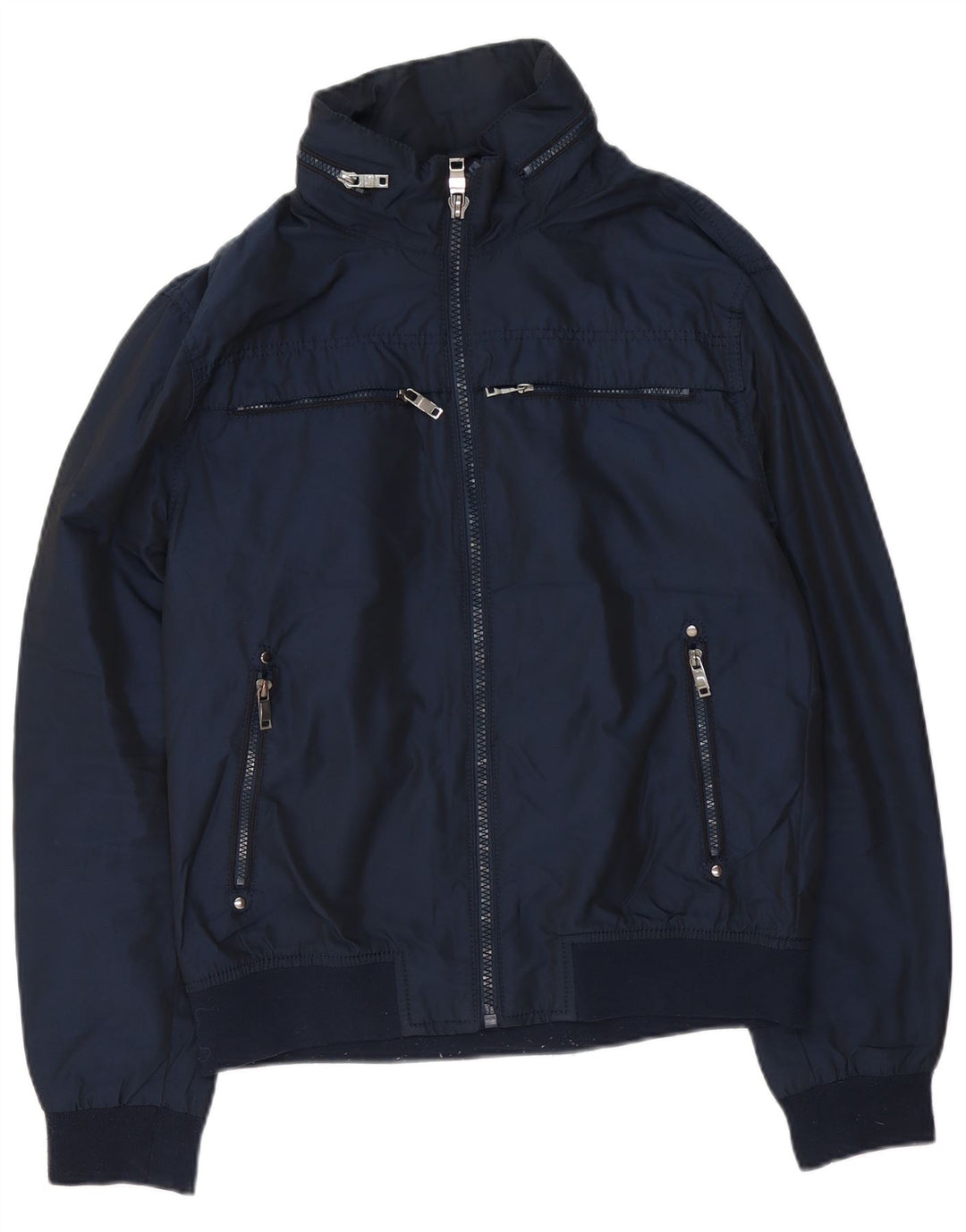 Zara Herren Bomberjacke mit Kapuze UK 42 XL Marineblau Polyester