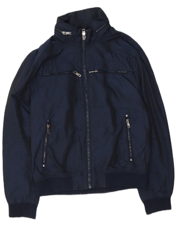 Zara Herren Bomberjacke mit Kapuze UK 42 XL Marineblau Polyester