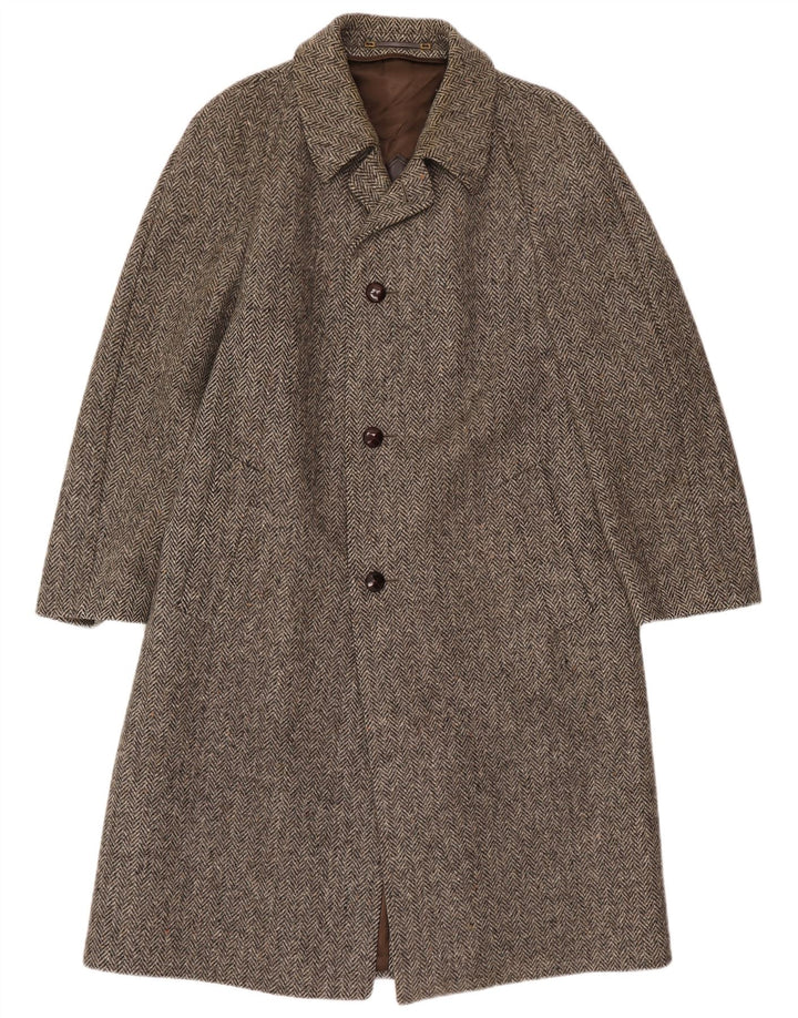 Crombie Herrenmantel UK 36 Kleine braune Fischgräten-Schurwolle