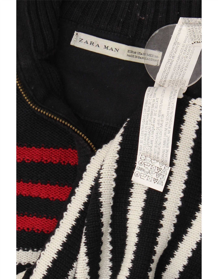 Zara Herren-Pullover mit Reißverschluss am Hals, mittelgroß, marineblau, gestreift, Baumwolle