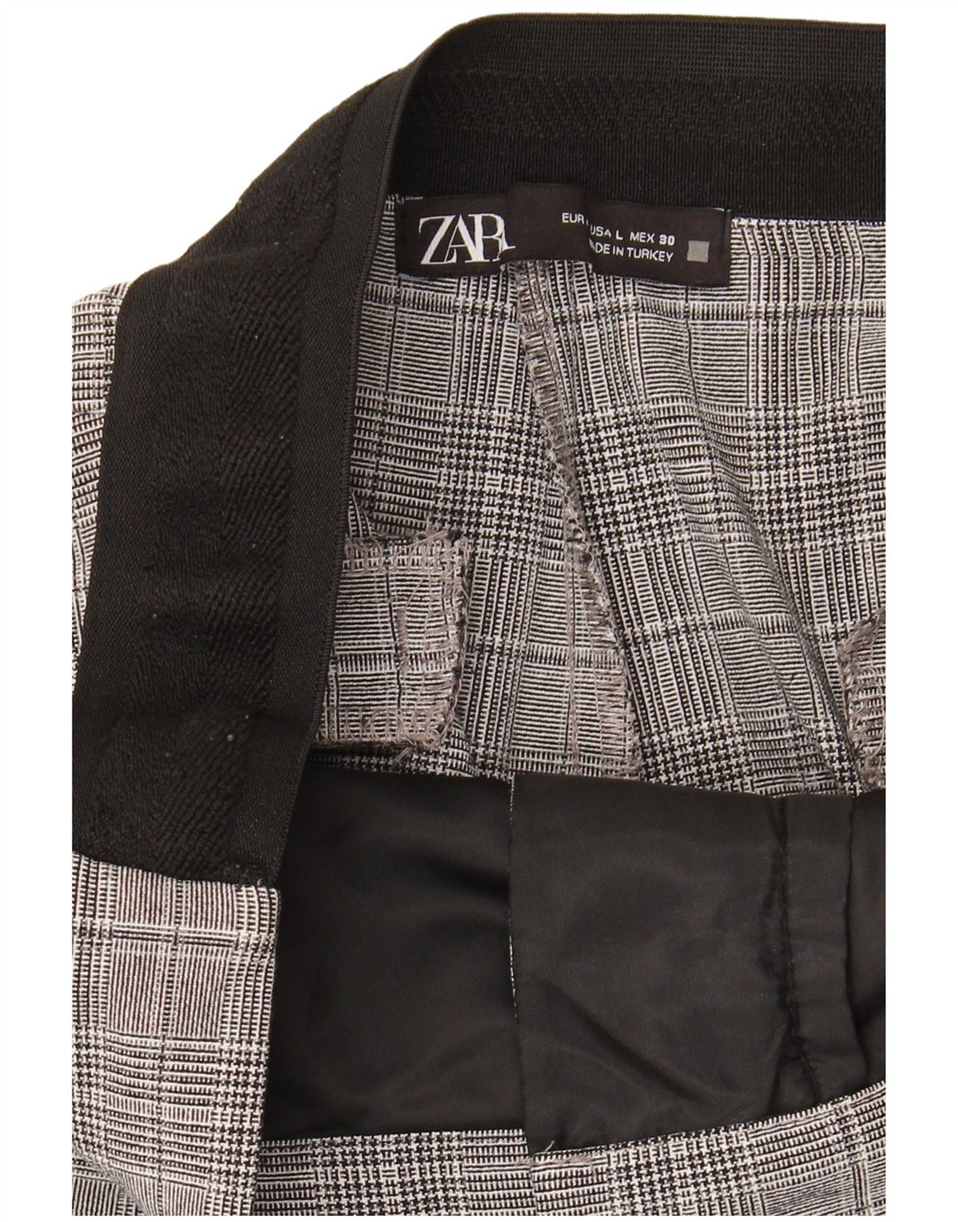 Zara Damen-Hose mit kurzem Schnitt, Größe L, W30, L25, Grau kariert
