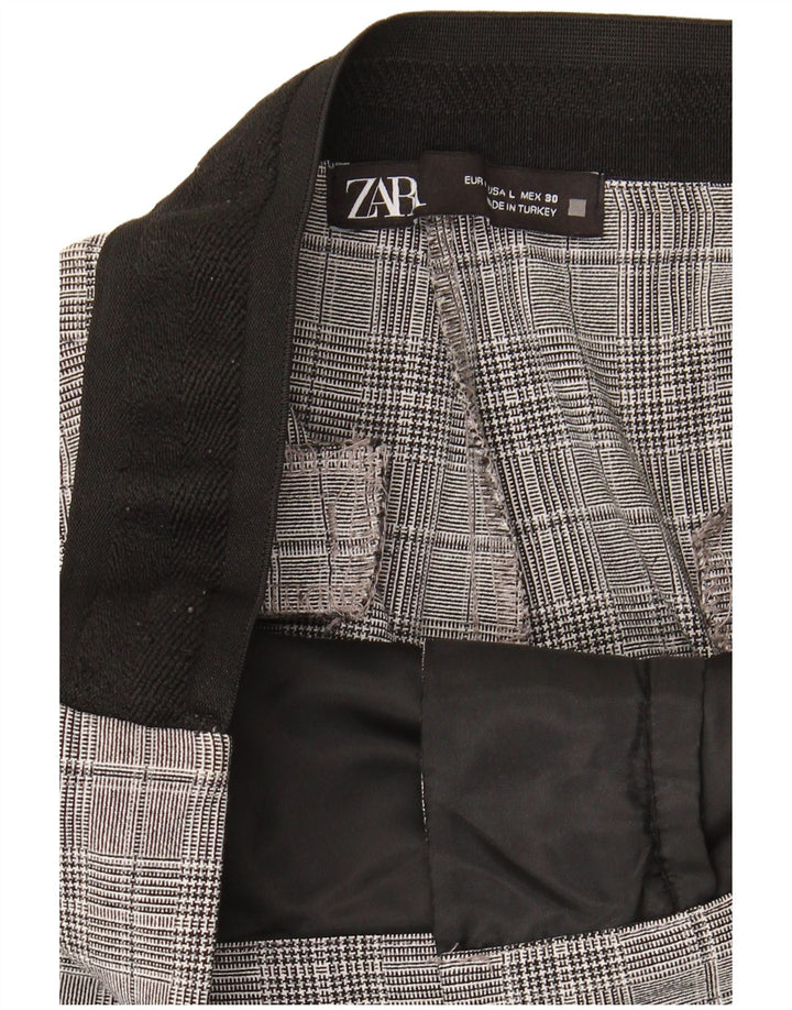 Zara Damen-Hose mit kurzem Schnitt, Größe L, W30, L25, Grau kariert
