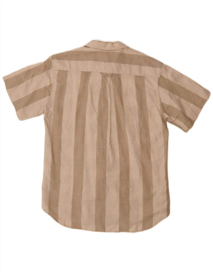 WALBUSCH Herren Kurzarmhemd Größe 39/40 Mittelbeige gestreiftes Leinen