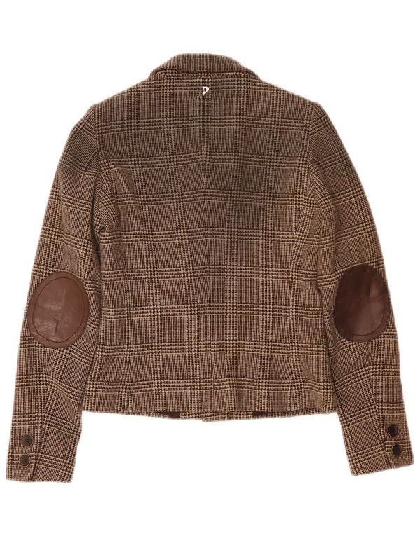 Dondup Damen-Blazerjacke mit 6 Knöpfen, IT 42, mittelbraune Wolle mit Hahnentrittmuster