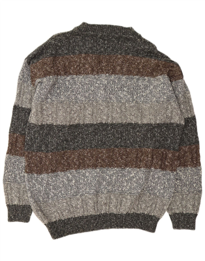 Vintage Herren V-Ausschnitt Pullover Pullover XL grau gestreift Wolle