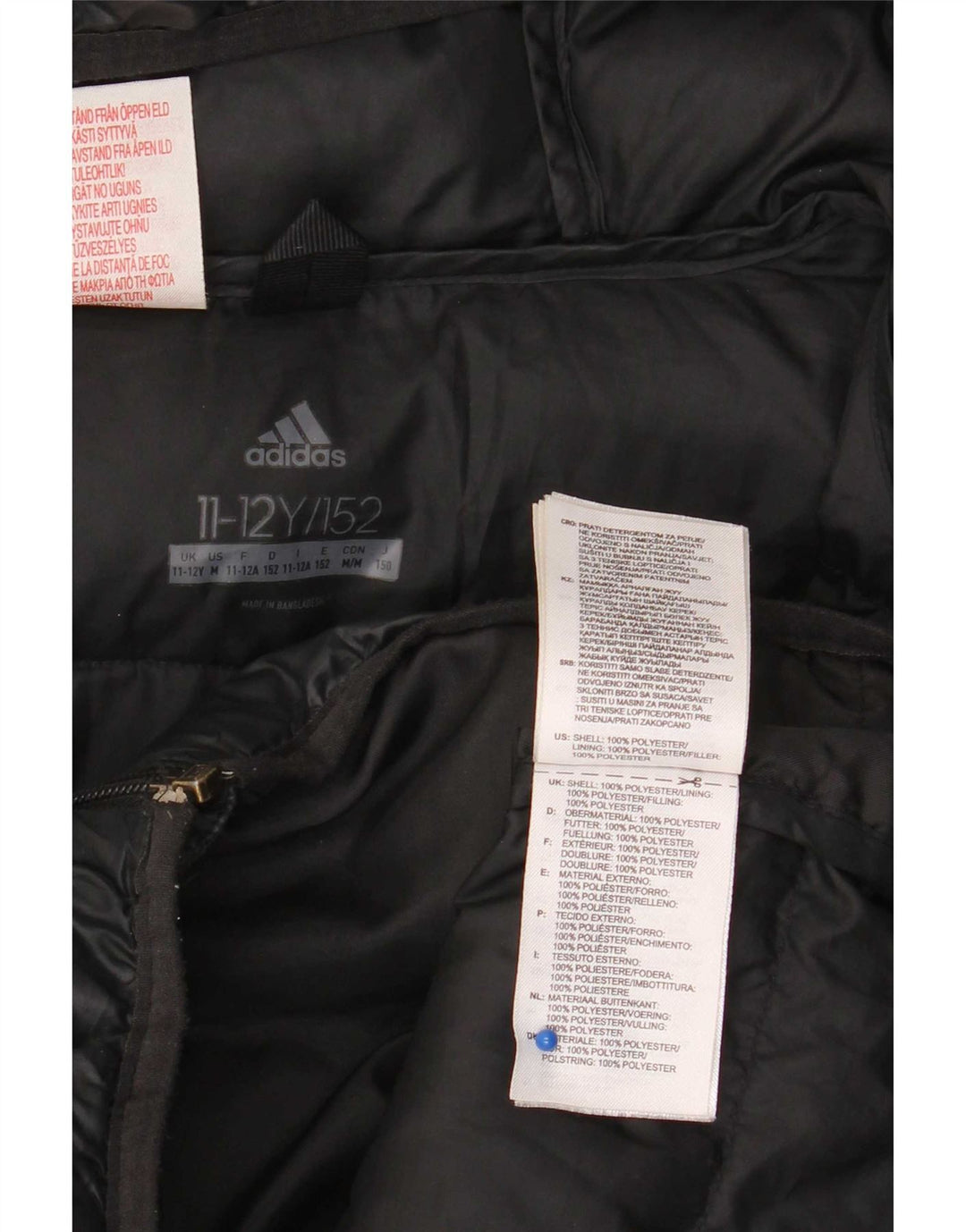 Adidas Jungen wattierte Jacke mit Kapuze, 11–12 Jahre, schwarzes Polyester