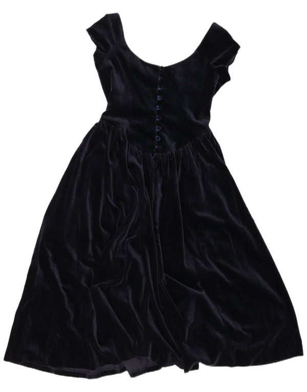 Laura Ashley Damen Samt-Prinzessinnenkleid UK 14 Große marineblaue Baumwolle