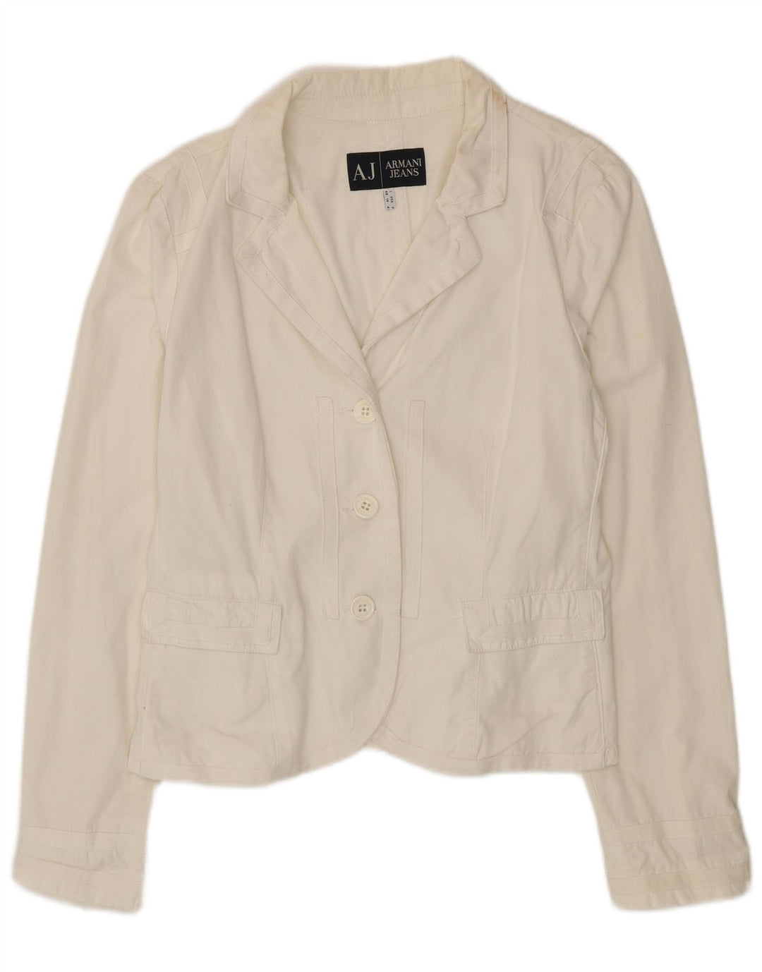 Armani Jeans Damen 3-Knopf-Blazerjacke UK 18 XL Weiße Baumwolle