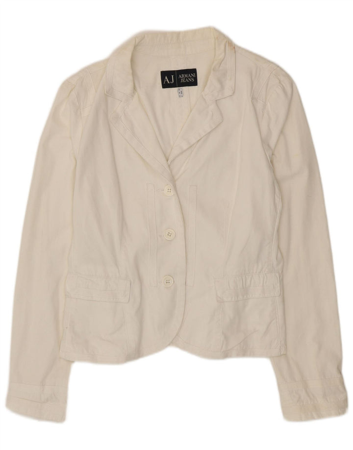 Armani Jeans Damen 3-Knopf-Blazerjacke UK 18 XL Weiße Baumwolle