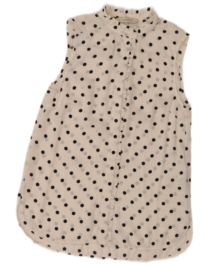 Oasis Damen-Hemdbluse, ärmellos, Größe S, Weiß, gepunktet, Polyester