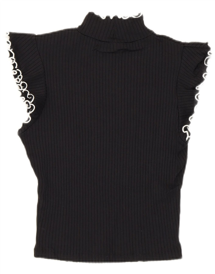 Zara Damen Crop Bluse Top UK 8 Small Schwarz Polyamid