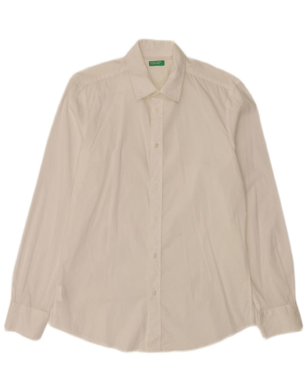 Benetton Herrenhemd Medium Off White Cotton