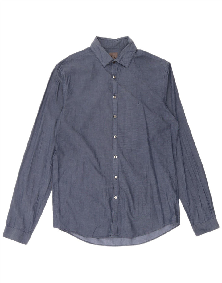 CALVIN KLEIN Herren Slim Fit Hemd Größe 40 Mittelmarineblaue Baumwolle