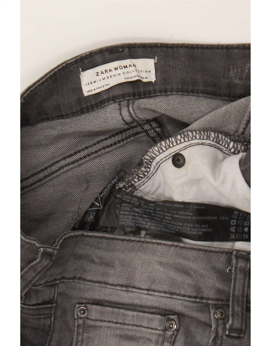 Zara Damen-Cropped-Jeans, EU 40, mittelgroß, W30, L25, graue Baumwolle