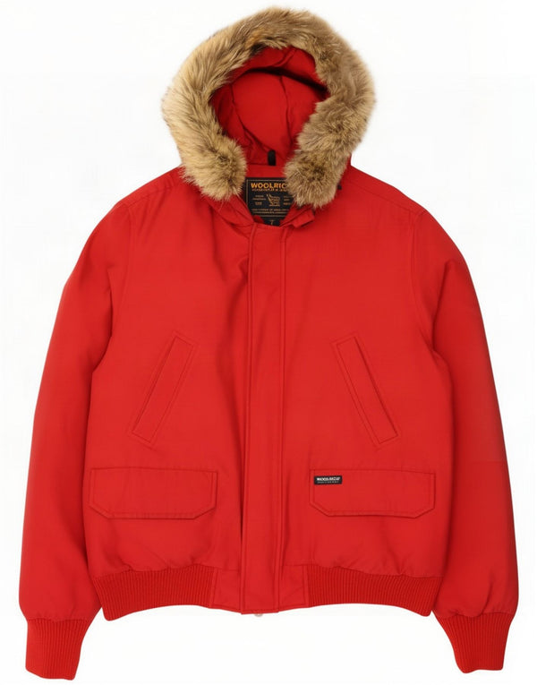 Woolrich gepolsterte Herrenjacke mit Kapuze, UK 40, große rote Baumwolle