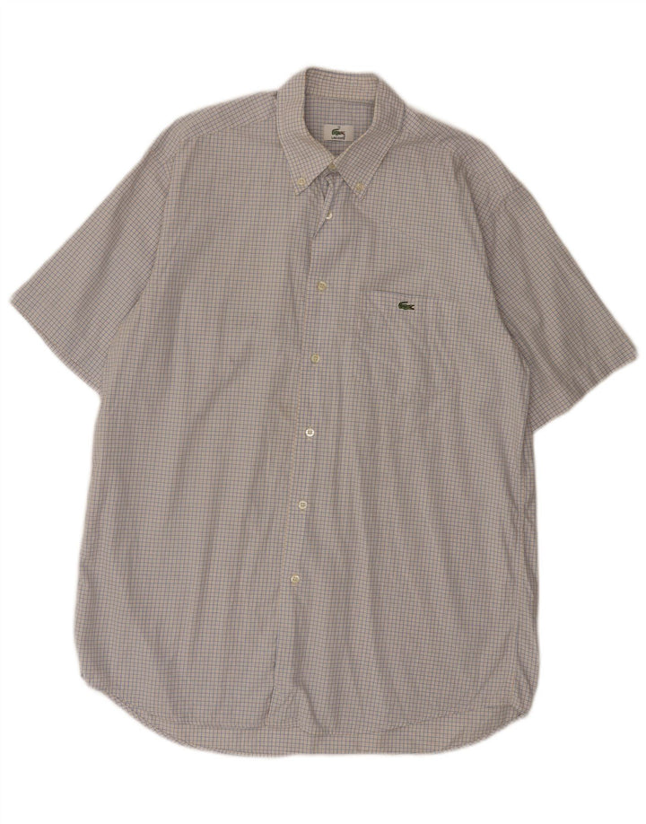 Lacoste Herren-Kurzarmhemd, Größe 40, mittelblau karierte Baumwolle