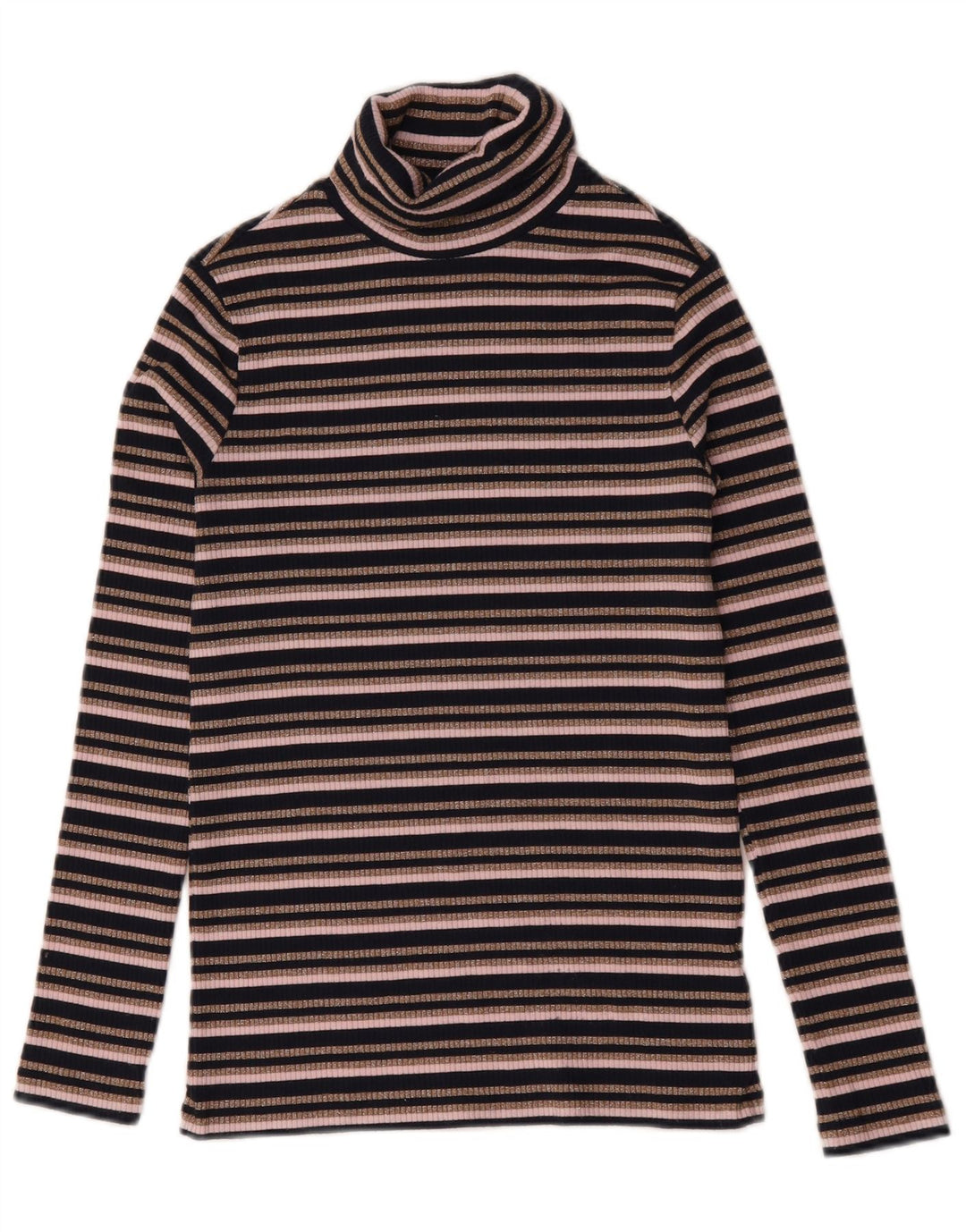 Marks & Spencer Damen Rollkragenoberteil Langarm UK 10 Small Schwarz gestreift