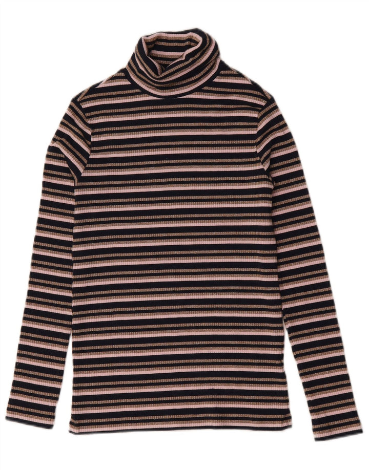 Marks & Spencer Damen Rollkragenoberteil Langarm UK 10 Small Schwarz gestreift