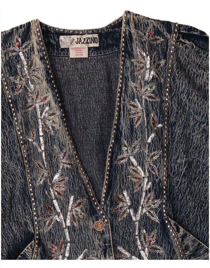 JAZZINO Damen 3/4-Ärmel übergroße Jeansjacke UK 18 XL Blau geblümt