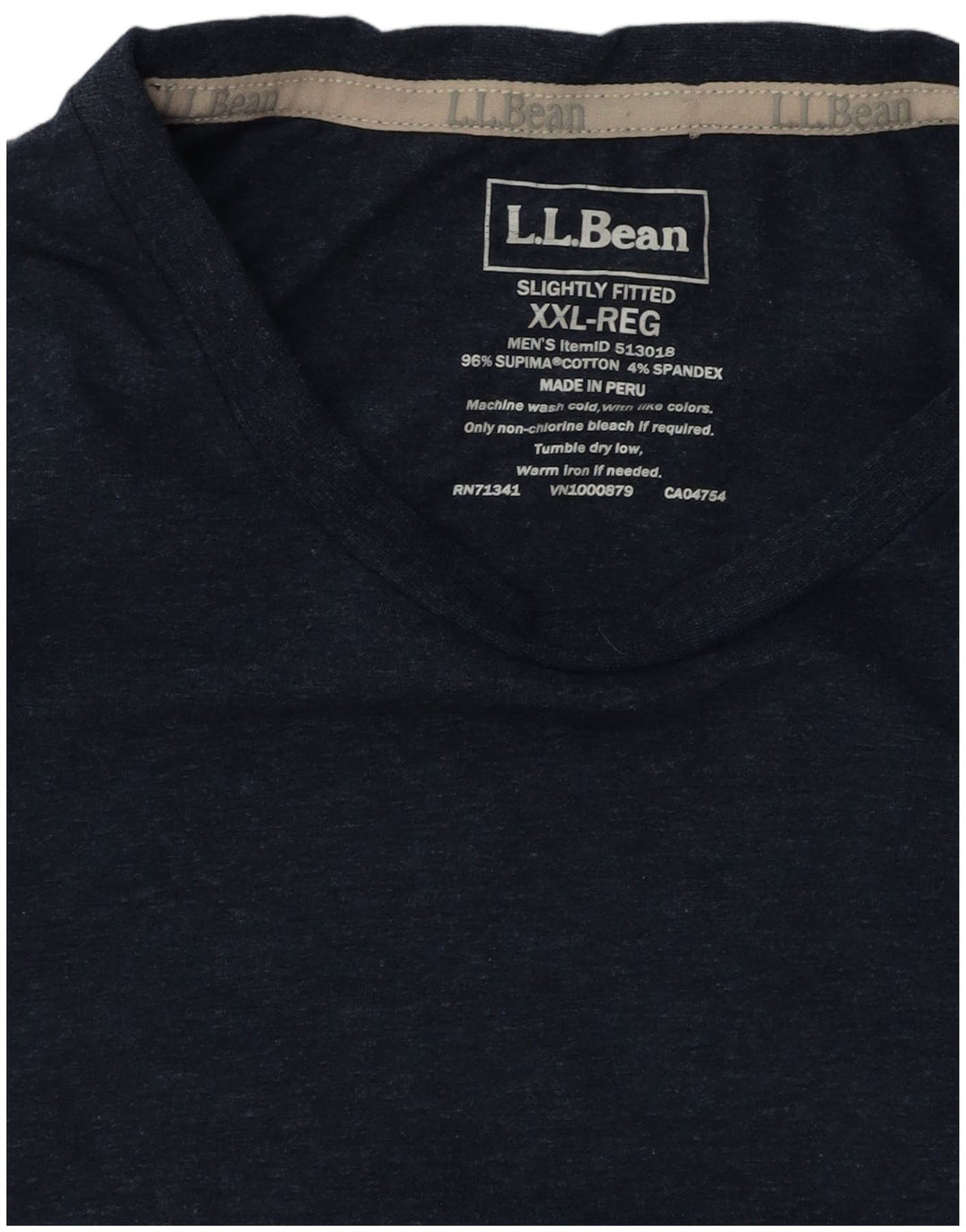 L.L.BEAN Leicht tailliertes Herren-T-Shirt-Oberteil 2XL aus marineblauer Baumwolle