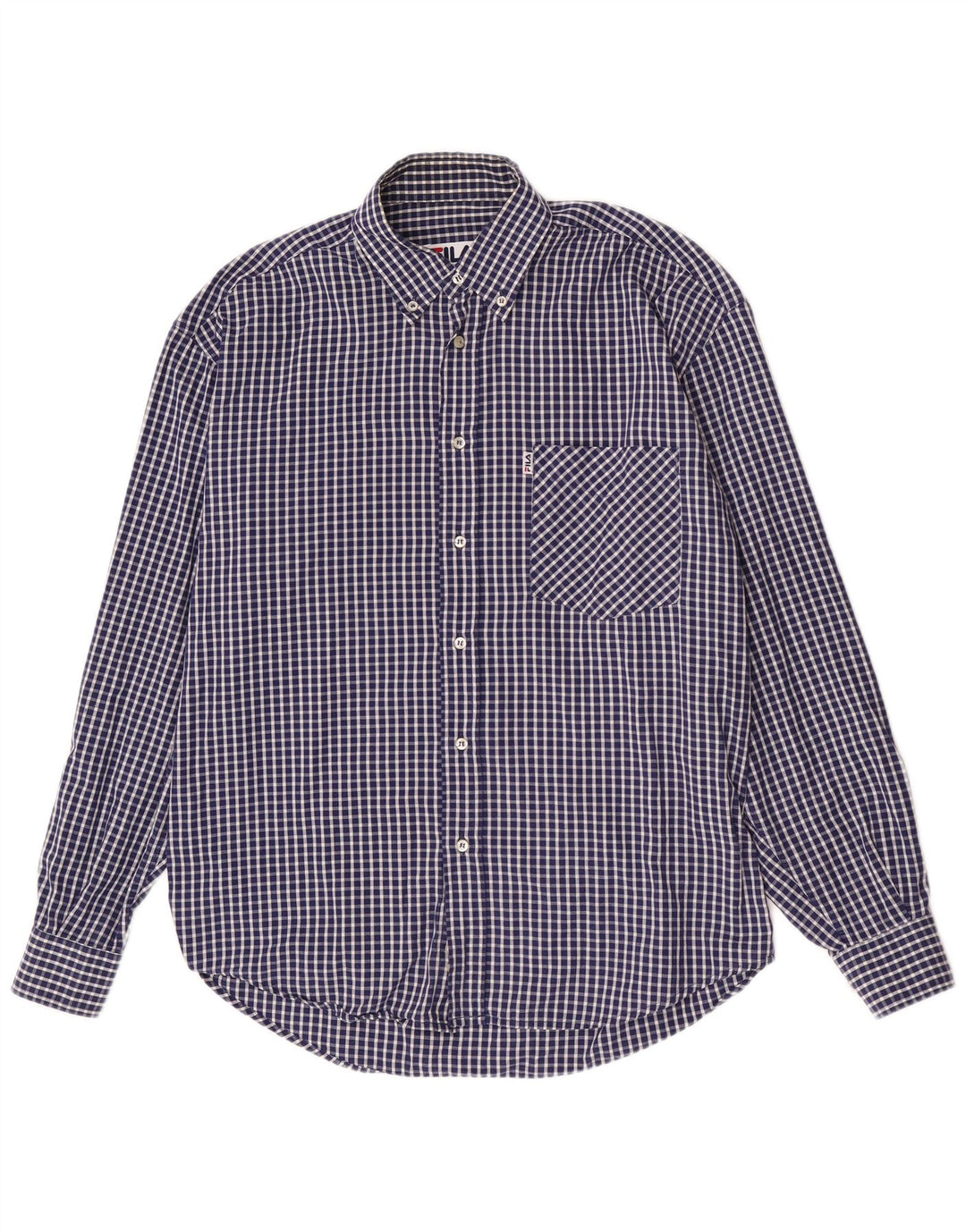 Fila Herren-Hemd mit normaler Passform, mittelblaue Gingham-Baumwolle in Marineblau