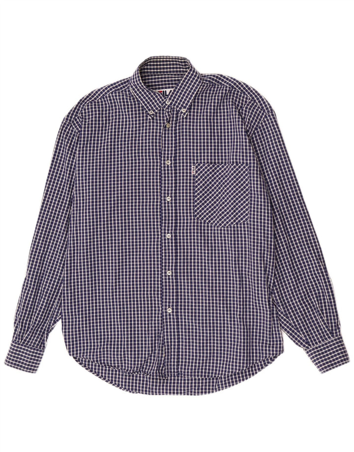 Fila Herren-Hemd mit normaler Passform, mittelblaue Gingham-Baumwolle in Marineblau