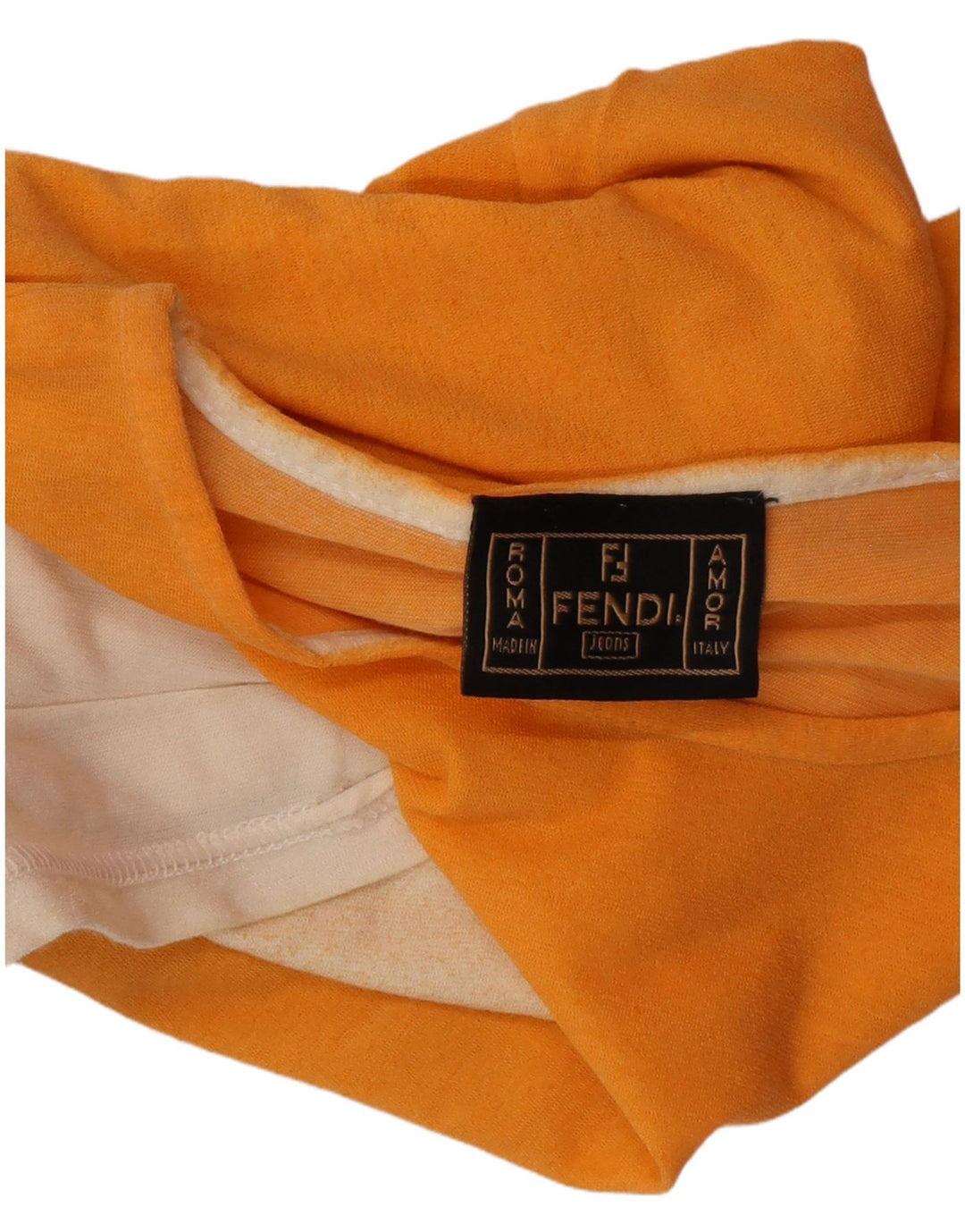 FENDI Damen T-Shirt Top IT 44 Medium Orange Colourblock Baumwolle