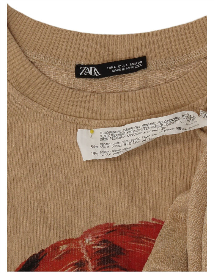 Zara Damen-Sweatshirt mit abstraktem Muster, Gr. 40, Größe L, Beige, Baumwolle