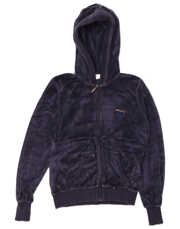 Champion Womens Velvet Zip Hoodie Sweater UK 10 Small Marineblau