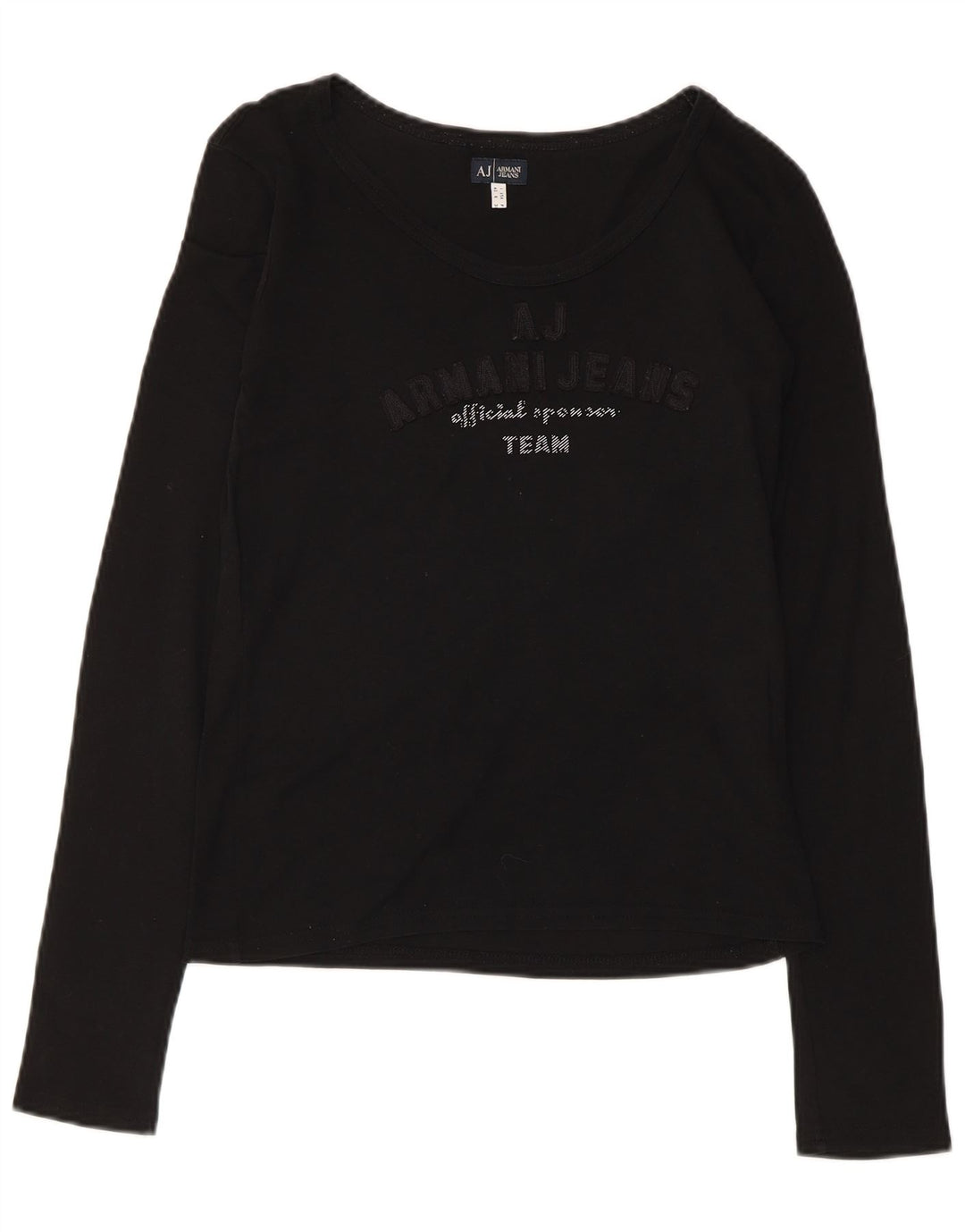Armani Womens Graphic Top Langarm UK 12 Mittelschwarze Baumwolle