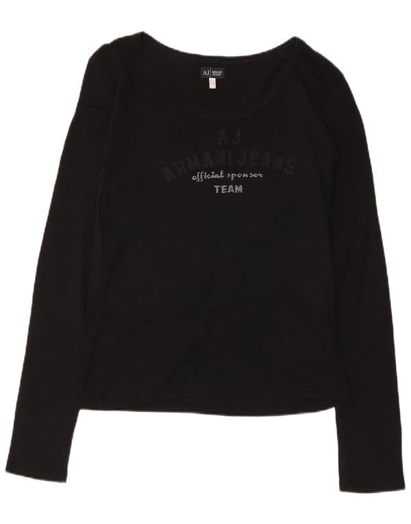Armani Womens Graphic Top Langarm UK 12 Mittelschwarze Baumwolle