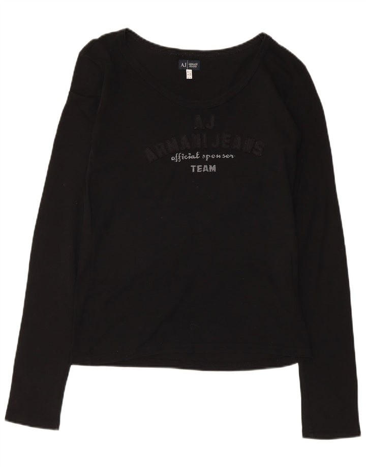 Armani Womens Graphic Top Langarm UK 12 Mittelschwarze Baumwolle