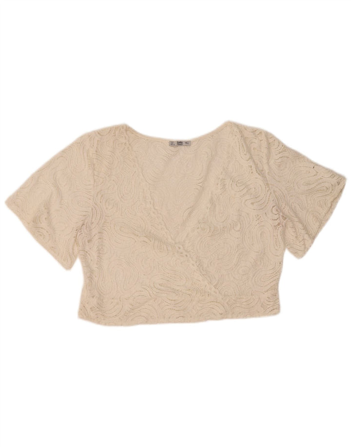 Zara Damen Spitze Crop Top UK 16 Large Weiß