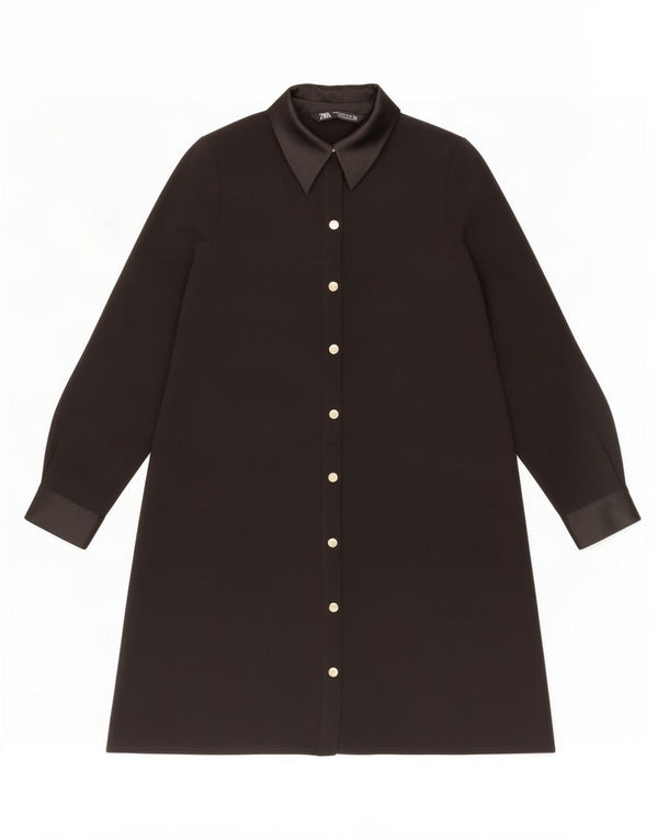 Zara Damen Langarm-Hemdkleid UK 6 XS Schwarz Polyester