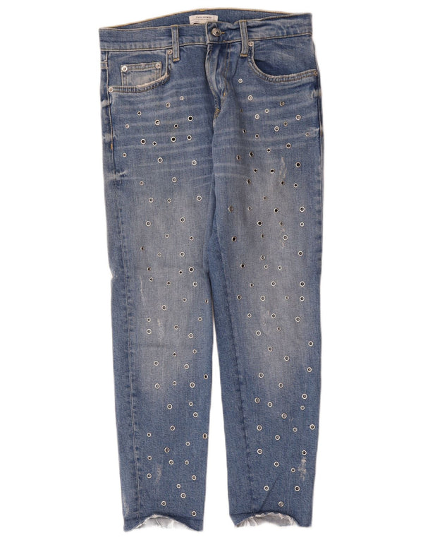 Zara Damen Slim Jeans EU 34 2XS W24 L26 Blau gepunktet