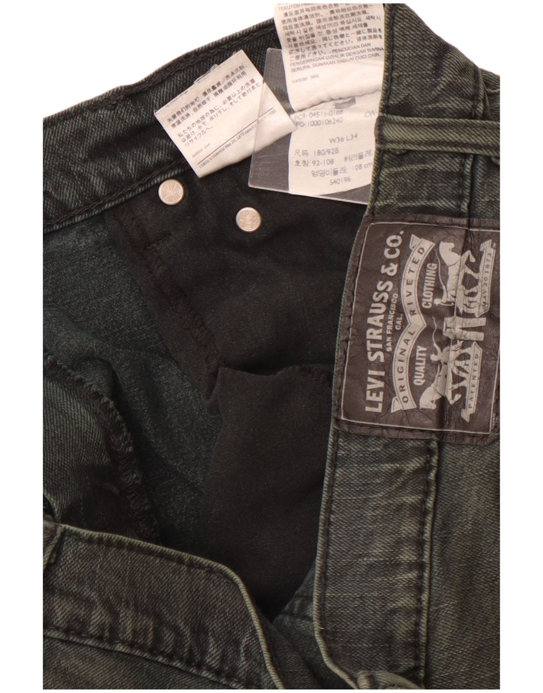 LEVI'S Herren Straight Jeans W36 L34 Grüne Baumwolle