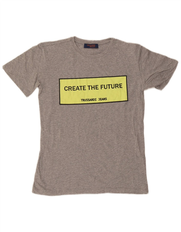 Trussardi Jeans Herren-T-Shirt mit Grafik, Größe S, Grau meliert