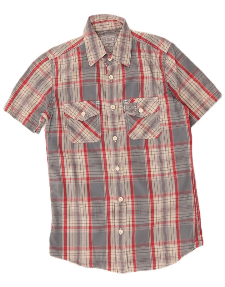 Superdry Herren-Kurzarmhemd, klein, blau kariert, Baumwolle