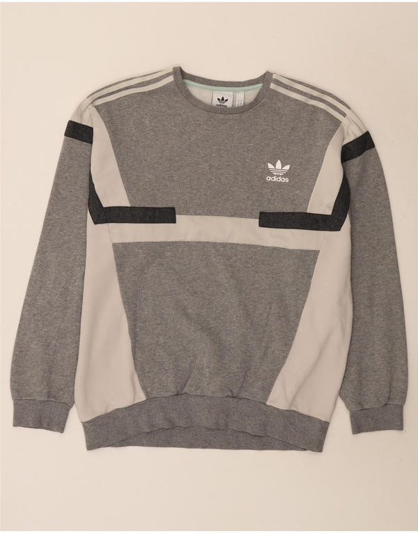 Adidas Herren Sweatshirt Pullover Large Grau Colourblock Baumwolle