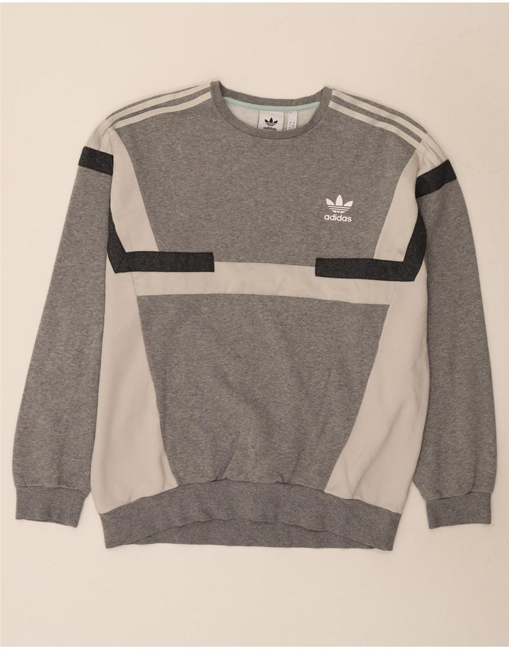 Adidas Herren Sweatshirt Pullover Large Grau Colourblock Baumwolle
