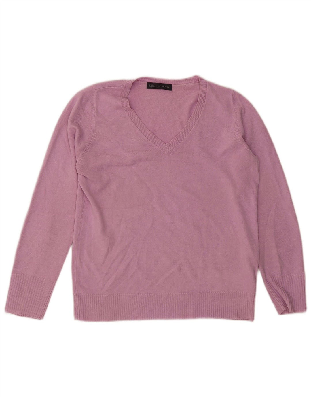 Marks & Spencer Damen-Pullover mit V-Ausschnitt, UK 12, Mittelviolett, Acryl