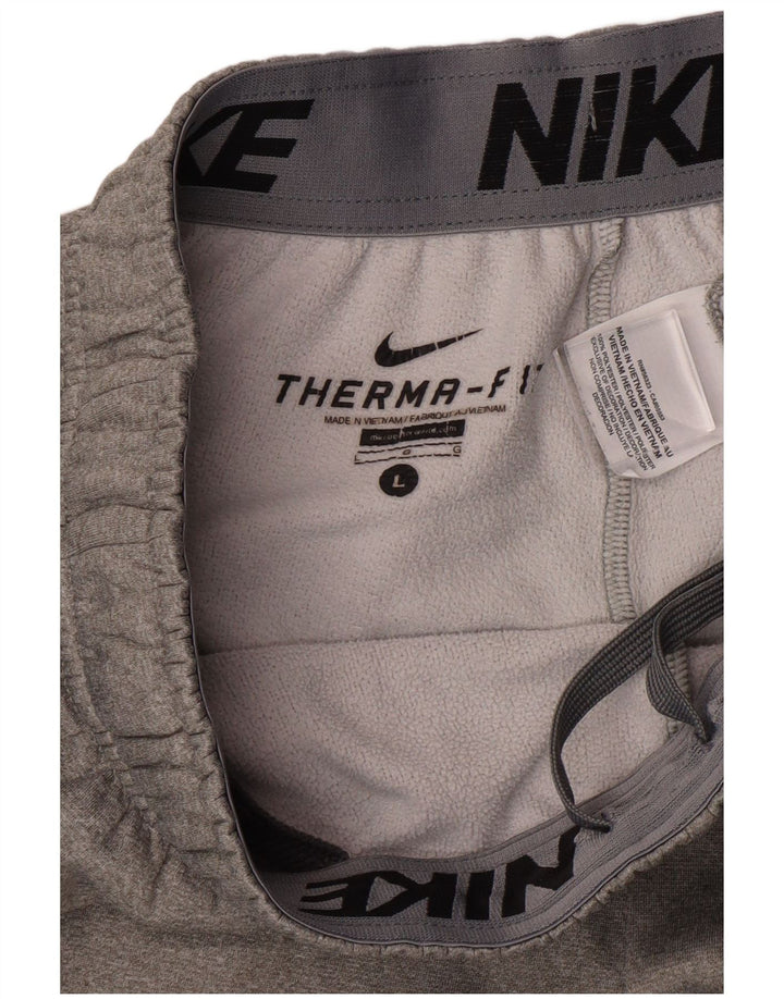 NIKE Mens Therma-Fit Tracksuit Trousers Joggers Large Grey Polyester